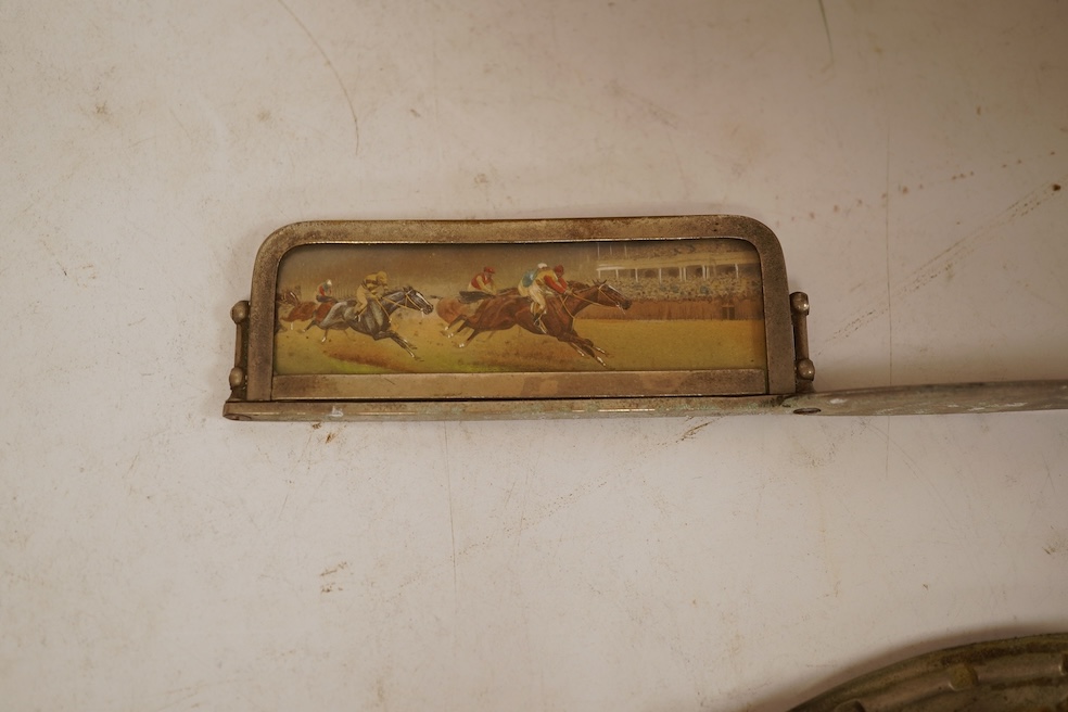 A novelty horse-related cruet stand, a pair of silver mounted horn beakers and three other items
